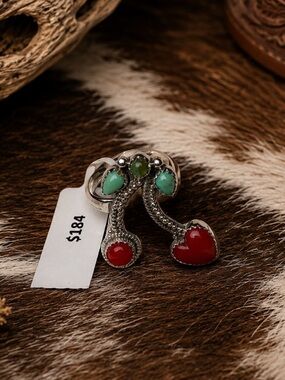🍒🍒 Sterling Silver Rosarita & Mojave Turquoise Ring in the Shape of 🍒🍒